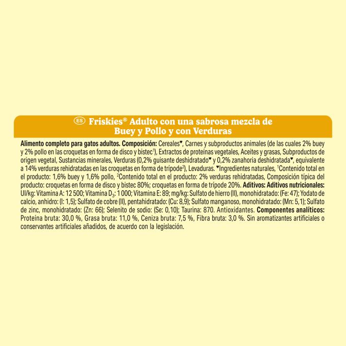 PURINA® FRISKIES®  Adulto con Buey, Pollo y Verduras