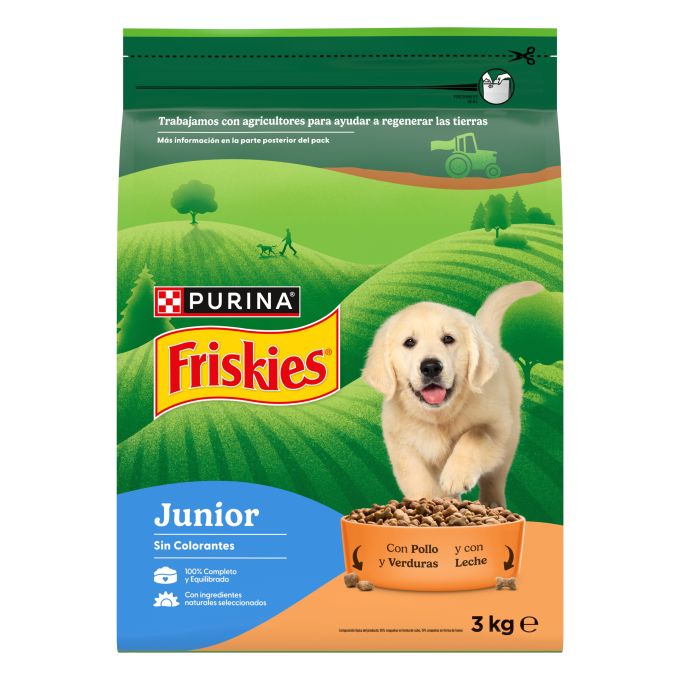 PURINA® FRISKIES®  Junior con Pollo, Verduras y Leche