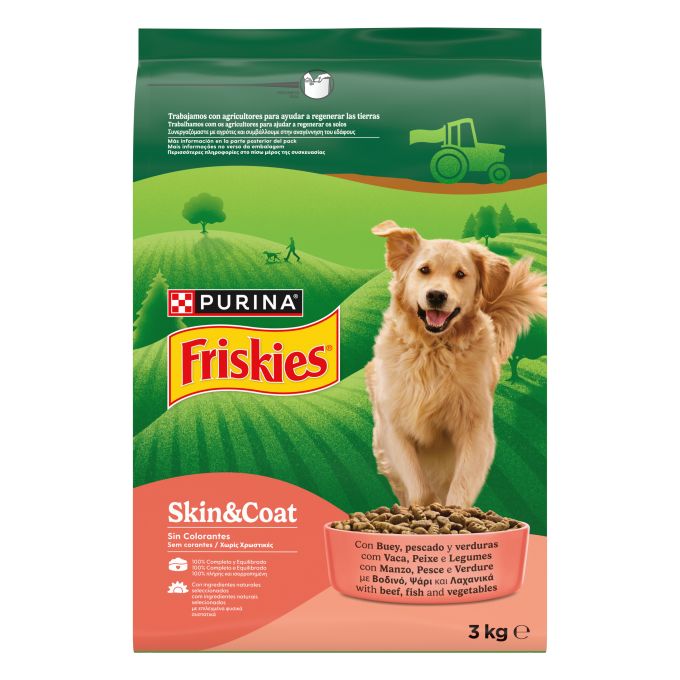 PURINA® FRISKIES®  Skin&Coat con Buey, Pescado y Verduras