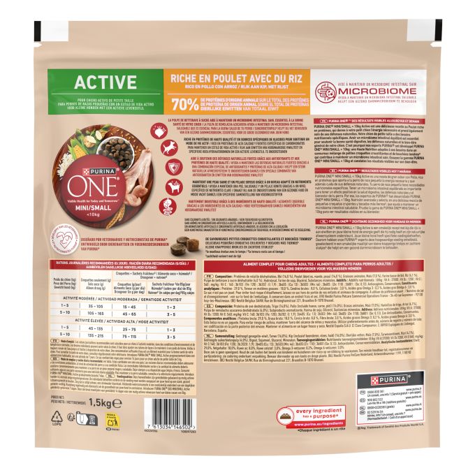 PURINA® ONE®  Activo Perro Pollo y Arroz
