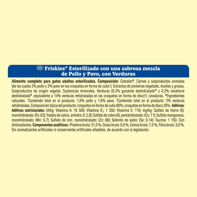 PURINA® FRISKIES®  Esterilizado con Pollo, Pavo y Verduras