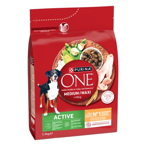 PURINA ONE® MEDIUM/MAXI >10kg Active Pollo y Arroz 2,5kg