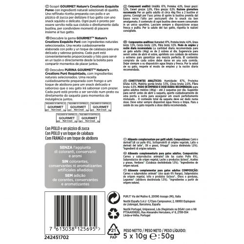PURINA® GOURMET® Nature's CreationsTM Exquisito Puré Snack Liquido con Pollo y Calabaza