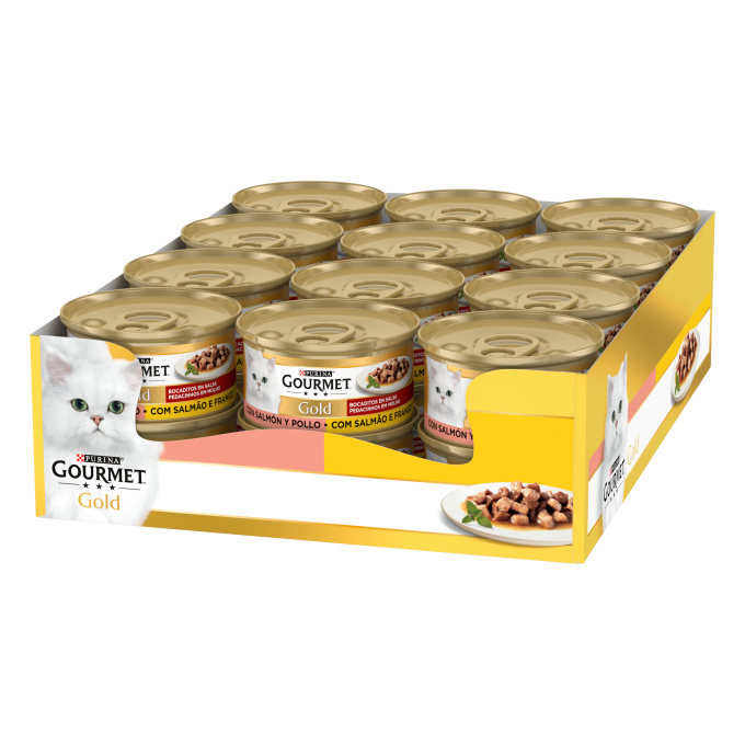 PURINA® GOURMET® Gold Bocaditos en Salsa con Salmón y Pollo