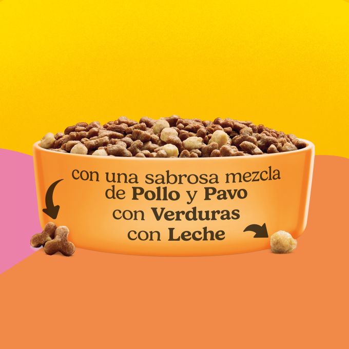 PURINA® FRISKIES®  Junior con Pollo, Pavo Verduras y Leche