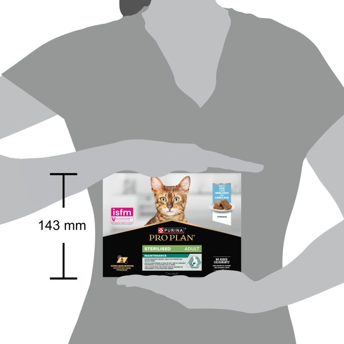 PURINA® PRO PLAN®  Gato Adulto ESTERILIZADO Multipack Sobres Terrina Bacalao