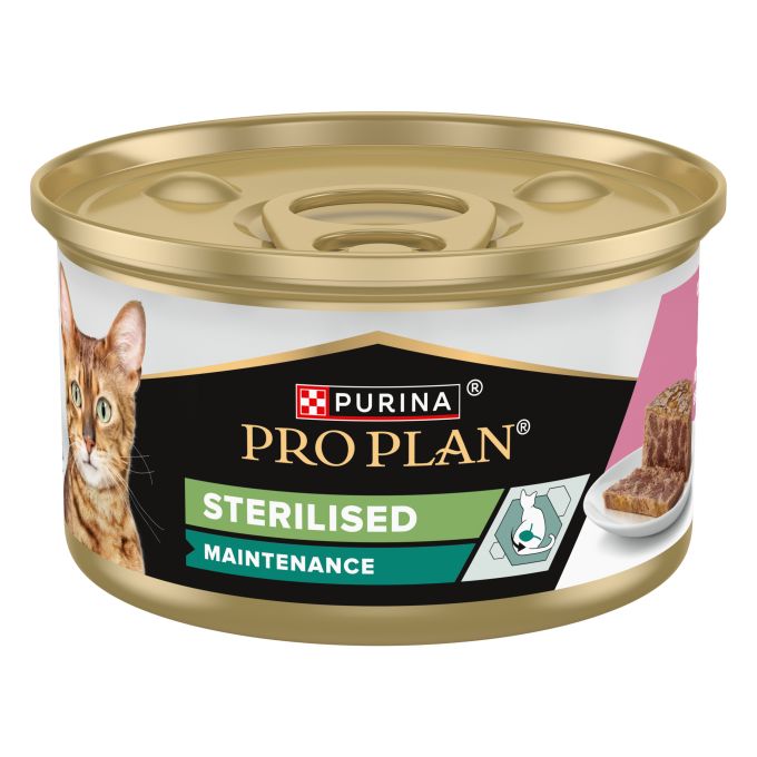 PURINA® PRO PLAN®  Gato Adulto Lata STERILISED MAINTENANCE Terrina con atún y salmón