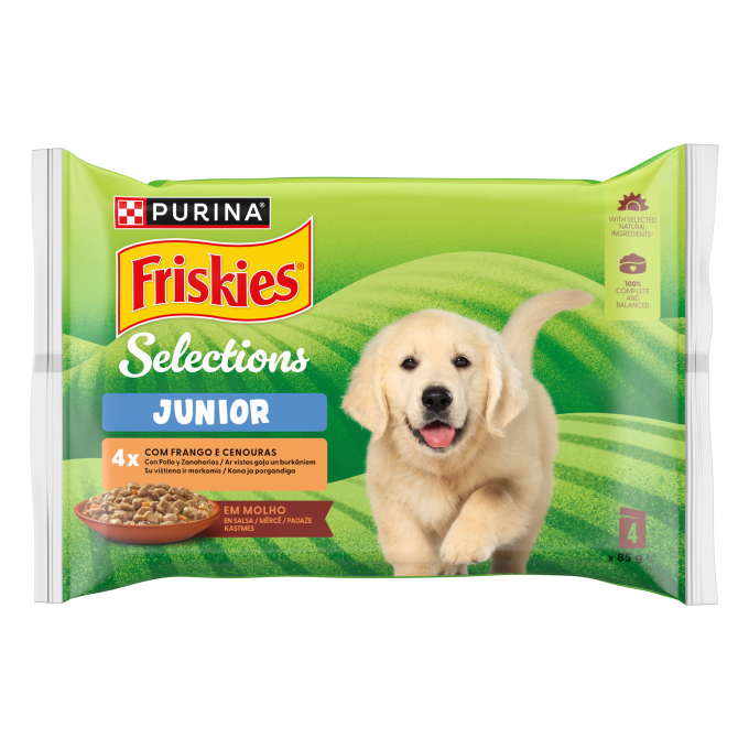 PURINA® FRISKIES® Selections Junior con Pollo y Zanahorias en Salsa