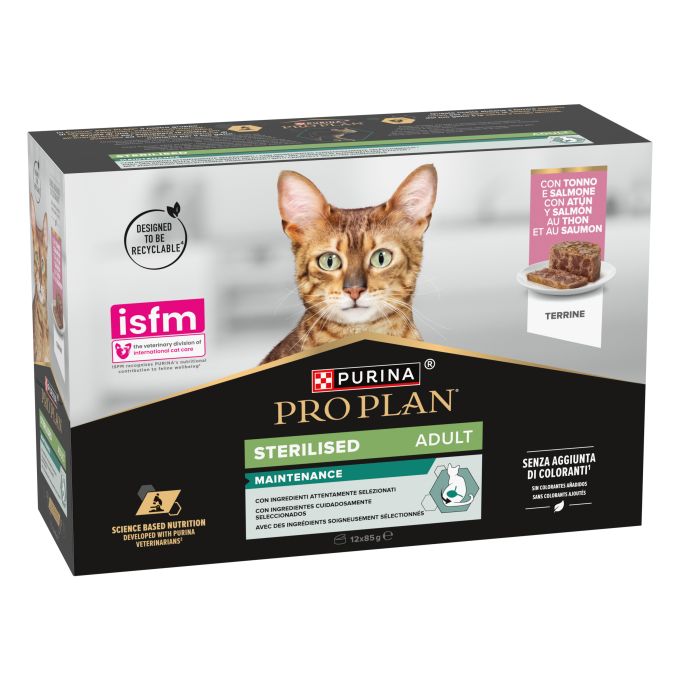 PURINA® PRO PLAN®  Gato Adulto STERILISED MAINTENANCE Terrina con atún y salmón