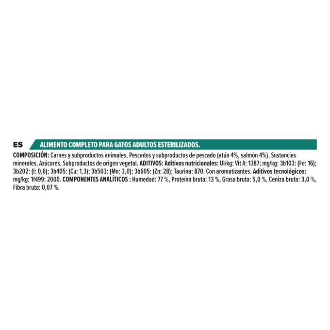 PURINA® PRO PLAN®  Gato Adulto STERILISED MAINTENANCE Terrina con atún y salmón