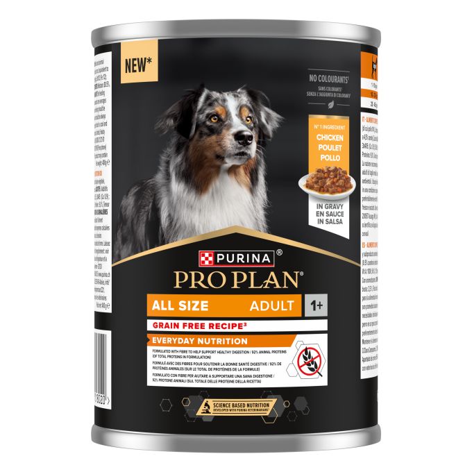PURINA® PRO PLAN®   All size Adult Grain-free rico en Pollo en Salsa. Lata 400g