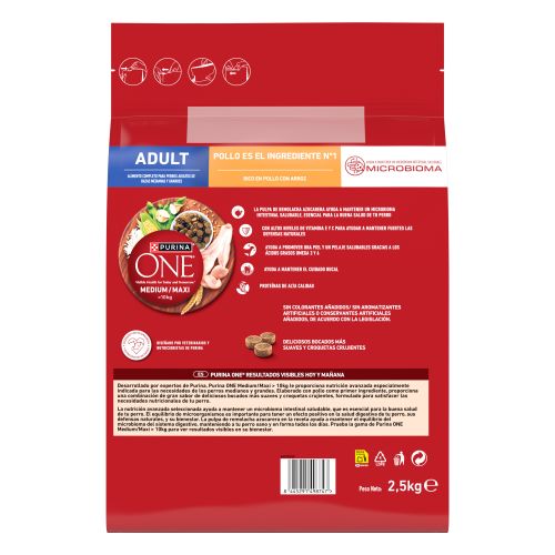 PURINA ONE® MEDIUM/MAXI >10kg Adulto Pollo y Arroz  2,5kg