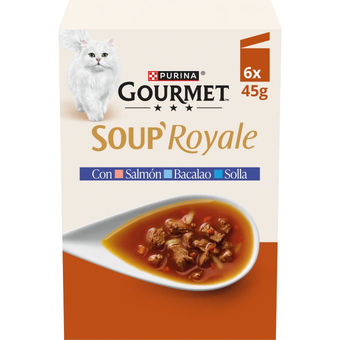 PURINA® GOURMET® SOUP ROYALE con Salmón, Bacalao y Solla