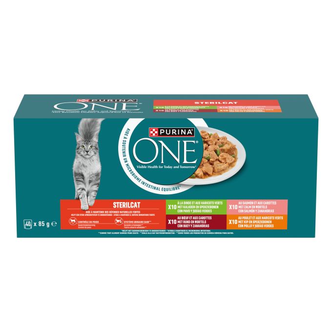 PURINA® ONE®  PURINA® ONE® STERILCAT mini filetes en salsa con Salmón y Zanahorias (40x85g)