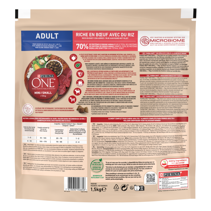 Purina ® ONE Mini Perro Adulto seco Buey y Arroz
