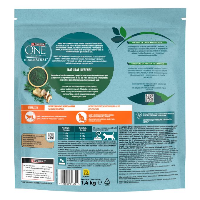 PURINA® ONE® DualNature® Gato Esterilizado Salmón y arándanos