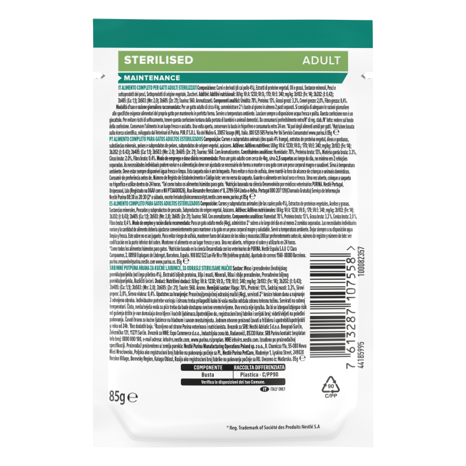 PURINA® PRO PLAN® Gato Adulto Sobre ESTERILIZADO Maintenance con Pollo en salsa