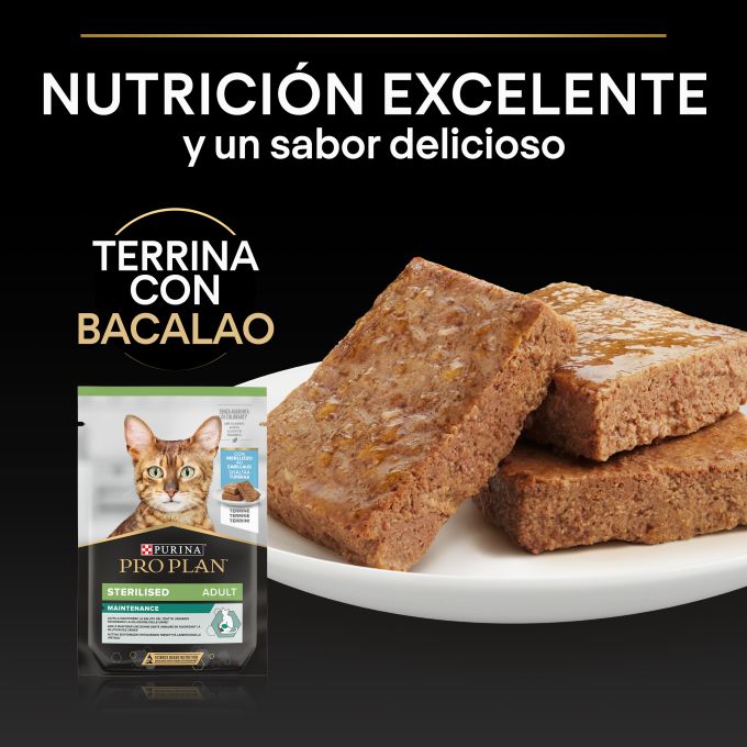 PURINA® PRO PLAN®  Gato Adulto ESTERILIZADO Multipack Sobres Terrina Bacalao