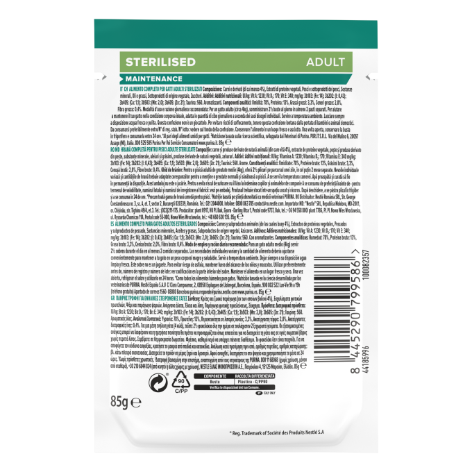 PURINA® PRO PLAN® Gato Adulto Sobre ESTERILIZADO Maintenance con Buey en salsa