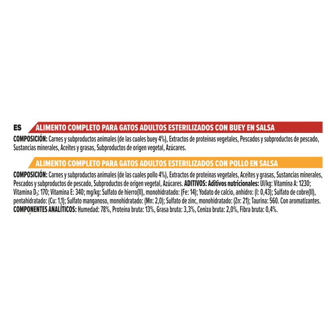 PURINA® PRO PLAN® Gato Adulto STERILISED MAINTENANCE con pollo y buey en salsa