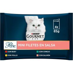 Ver PURINA® GOURMET® Perle Finas Láminas en Salsa con Buey, Pollo, Conejo y Salmón