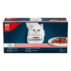 Ver PURINA® GOURMET® Perle Finas láminas en Salsa con Conejo, Buey, Pollo y Salmón