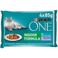 Ver Purina ® ONE ® INDOOR Comida Húmeda para Gatos con Atún y Judías Verdes, sobre